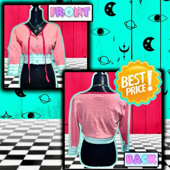 NWT: Unique Vintage - Pink Perforated Dandy Cardigan (SIZE MEDIUM) - Picture 5 of 9